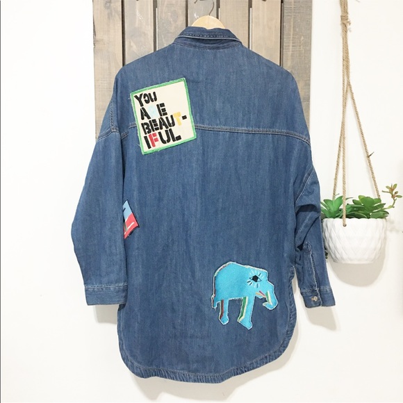 Zara over size patch denim shirts - Picture 1 of 8